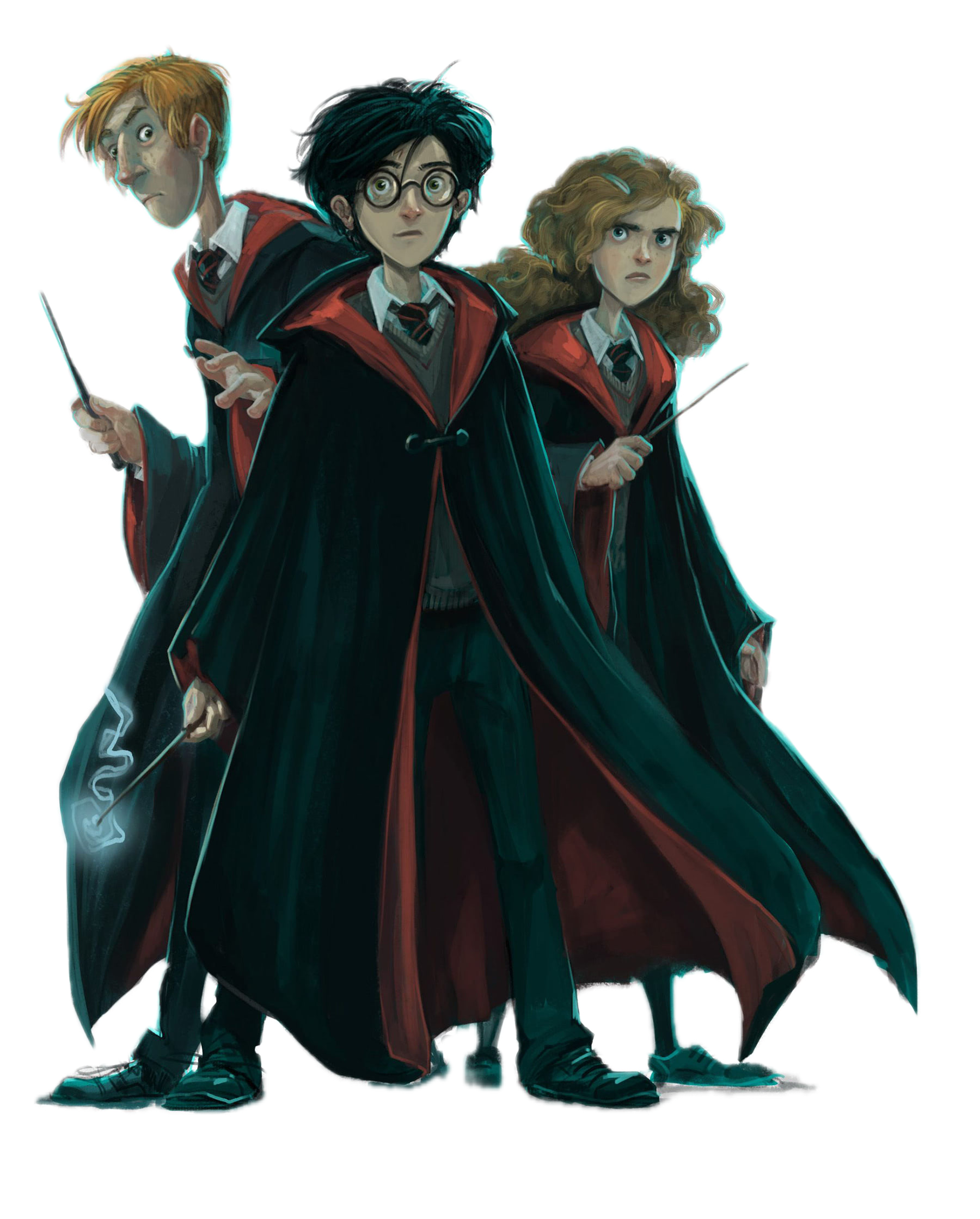 Ron Weasley, Hermione Granger et Harry Potter ensemble